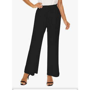 Women's LNX Linen Pants Small New Wide Leg Elastic Waist Pull On Black